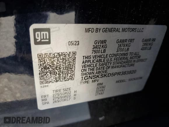 ✅ 2023 Chevrolet Tahoe Premier • VIN: 1GNSKSKD5PR383820 • Лот: 69847035. Опубликован ранее на Copart с пробегом 31 657 миль. Бесплатный доступ к архиву аукционных продаж из США и подробный отчёт об истории автомобиля на DreamBid. Изображение 13.