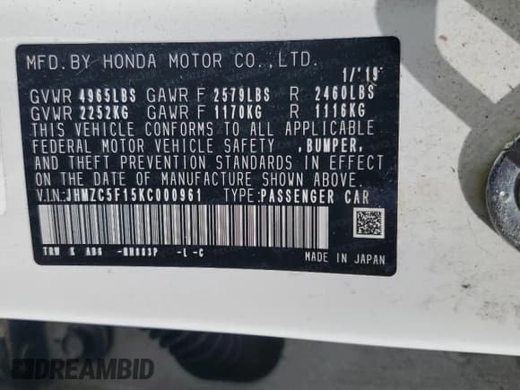 ✅ 2019 Honda Clarity • VIN: JHMZC5F15KC000961 • Лот: 85526565. Опубликован ранее на Copart с пробегом 120 925 миль. Бесплатный доступ к архиву аукционных продаж из США и подробный отчёт об истории автомобиля на DreamBid. Изображение 12.