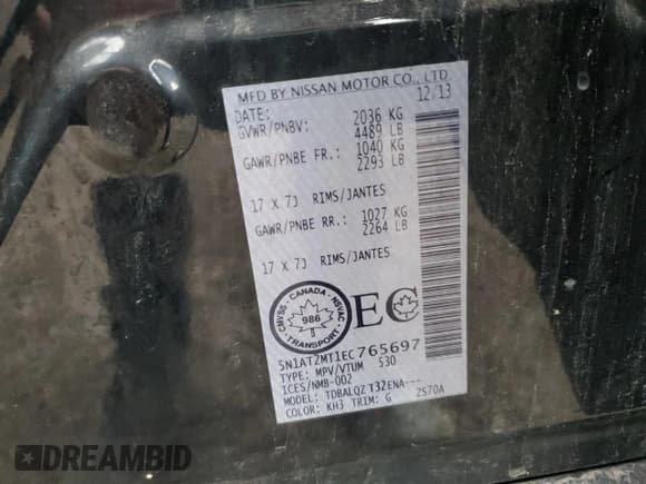 ✅ 2014 Nissan Rogue SL • VIN: 5N1AT2MT1EC765697 • Lot: 85543565. Listed on Copart with 132,554 mi. Free auction sales archive from the USA and detailed vehicle history report at DreamBid. Image 14.