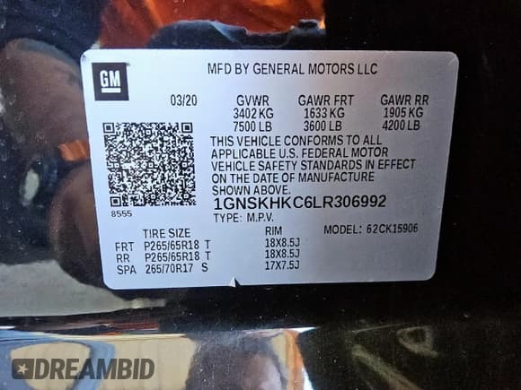 ✅ 2020 Chevrolet Suburban LT • VIN: 1GNSKHKC6LR306992 • Lot: 92133315. Listed on Copart with 72,903 mi. Free auction sales archive from the USA and detailed vehicle history report at DreamBid. Image 13.