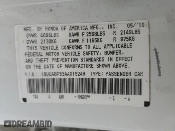 ✅ 2010 Acura TL Technology • VIN: 19UUA8F53AA019249 • Lot: 59058305. Listed on Copart with Not provided. Free auction sales archive from the USA and detailed vehicle history report at DreamBid. Image 12.