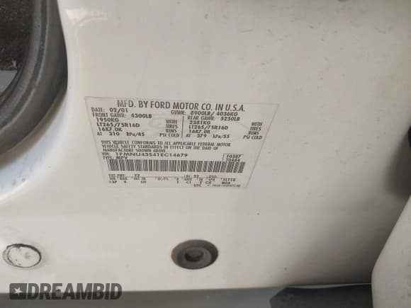 ✅ 2001 Ford Excursion Limited • VIN: 1FMNU43S41EC14679 • Lot: 41985236. Listed on IAAI with 293,535 mi. Free auction sales archive from the USA and detailed vehicle history report at DreamBid. Image 9.