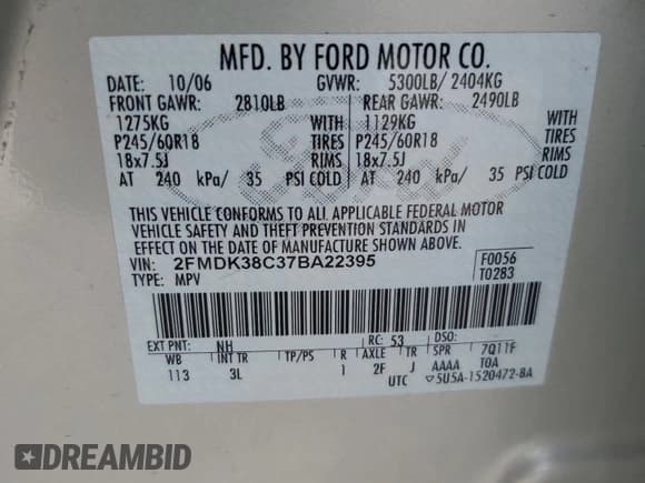 ✅ 2007 Ford Edge SEL • VIN: 2FMDK38C37BA22395 • Lot: 67249425. Wystawiony na Copart z przebiegiem 152 367 mil. Bezpłatny archiwum sprzedaży aukcyjnych z USA i szczegółowy raport historii pojazdu na DreamBid. Zdjęcie 13.