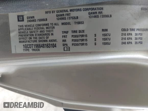 ✅ 2004 Chevrolet Colorado LS Z71 • VIN: 1GCDT196648163104 • Lot: 41783414. Listed on IAAI with 175,015 mi. Free auction sales archive from the USA and detailed vehicle history report at DreamBid. Image 9.