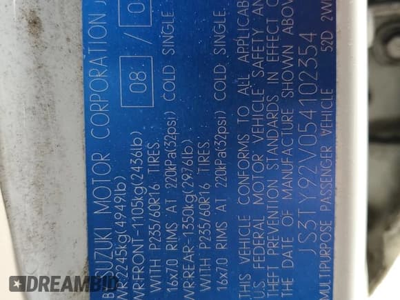 ✅ 2005 Suzuki XL7 LX • VIN: JS3TY92V054102354 • Lot: 43435215. Wystawiony na Copart z przebiegiem 211 573 mil. Bezpłatny archiwum sprzedaży aukcyjnych z USA i szczegółowy raport historii pojazdu na DreamBid. Zdjęcie 15.