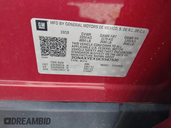 ✅ 2019 Chevrolet Equinox Premier • VIN: 3GNAXYEX1KS547530 • Лот: 43343801. Опубликован ранее на IAAI с пробегом 79 438 миль. Бесплатный доступ к архиву аукционных продаж из США и подробный отчёт об истории автомобиля на DreamBid. Изображение 9.