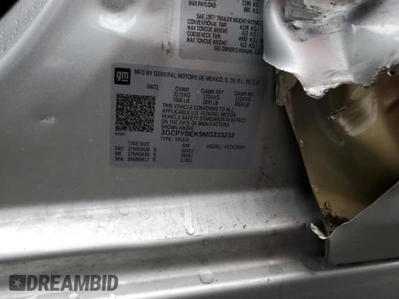 ✅ 2021 Chevrolet Silverado 1500 Custom • VIN: 3GCPYBEK9MG333232 • Lot: 76001554. Wystawiony na Copart z przebiegiem 86 215 mil. Bezpłatny archiwum sprzedaży aukcyjnych z USA i szczegółowy raport historii pojazdu na DreamBid. Zdjęcie 12.