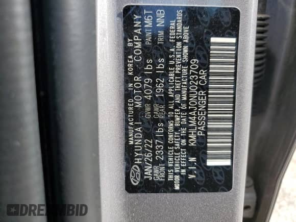 2022 Hyundai Elantra Blue с VIN KMHLM4AJ0NU023709, выставлен на аукционе Copart как лот 80436655 с пробегом Не указан миль и Списание • Salvage title. История ставок и продаж доступна на DreamBid. Изображение 12.