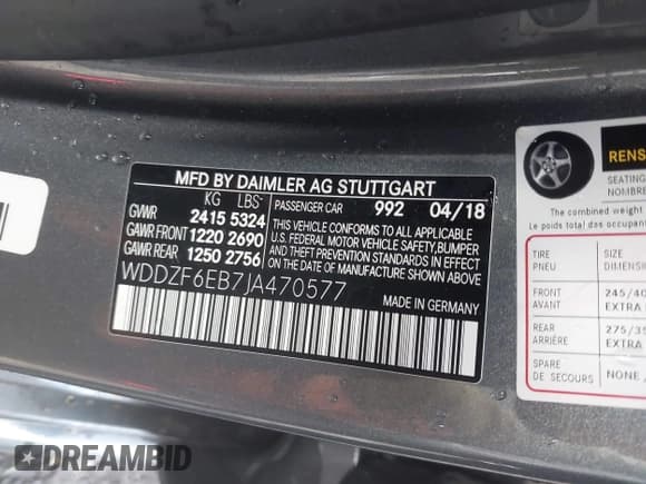 ✅ 2018 Mercedes-Benz E 43 AMG • VIN: WDDZF6EB7JA470577 • Lot: 43543935. Listed on IAAI with 74,626 mi. Free auction sales archive from the USA and detailed vehicle history report at DreamBid. Image 9.