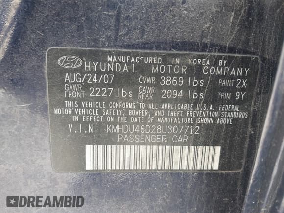 ✅ 2008 Hyundai Elantra GLS • VIN: KMHDU46D28U307712 • Lot: 43598904. Wystawiony na IAAI z przebiegiem 146 769 mil. Bezpłatny archiwum sprzedaży aukcyjnych z USA i szczegółowy raport historii pojazdu na DreamBid. Zdjęcie 9.