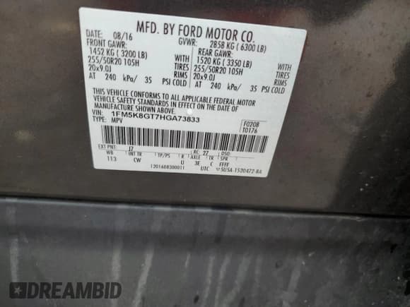 ✅ 2017 Ford Explorer Sport • VIN: 1FM5K8GT7HGA73833 • Lot: 56459295. Listed on Copart with 76,742 mi. Free auction sales archive from the USA and detailed vehicle history report at DreamBid. Image 14.