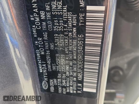 ✅ 2024 Hyundai Tucson XRT • VIN: KM8JF3DE0RU340616 • Lot: 81141305. Wystawiony na Copart z przebiegiem 13 658 mil. Bezpłatny archiwum sprzedaży aukcyjnych z USA i szczegółowy raport historii pojazdu na DreamBid. Zdjęcie 13.