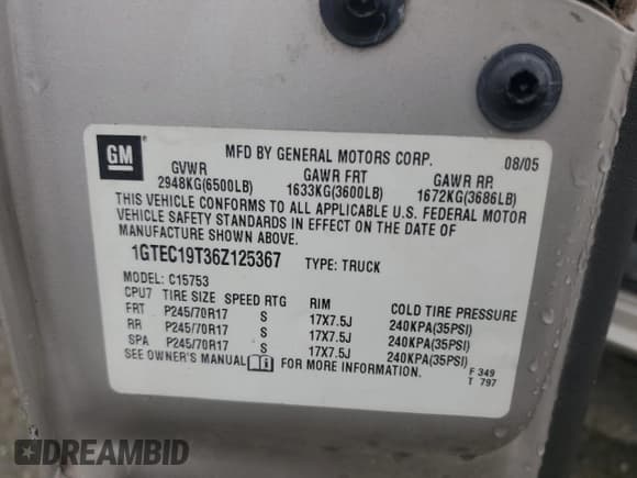 ✅ 2006 GMC Sierra 1500 SLE1 • VIN: 1GTEC19T36Z125367 • Лот: 81338355. Опубликован ранее на Copart с пробегом 193 358 миль. Бесплатный доступ к архиву аукционных продаж из США и подробный отчёт об истории автомобиля на DreamBid. Изображение 12.