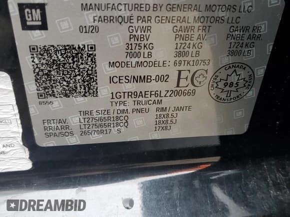 ✅ 2020 GMC Sierra 1500 • VIN: 1GTR9AEF6LZ200669 • Лот: 80897644. Опубликован ранее на Copart с пробегом 84 750 миль. Бесплатный доступ к архиву аукционных продаж из США и подробный отчёт об истории автомобиля на DreamBid. Изображение 12.