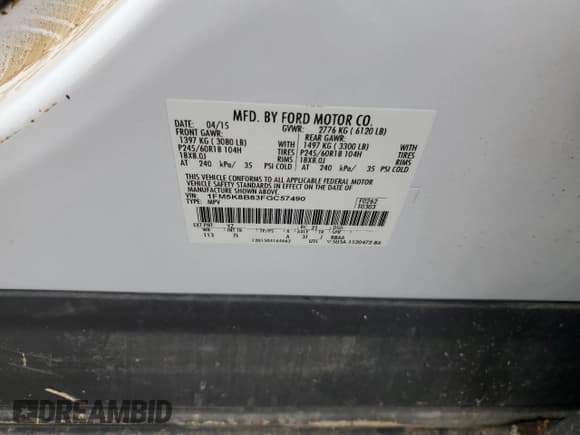 ✅ 2015 Ford Explorer • VIN: 1FM5K8B83FGC57490 • Лот: 84092624. Опубликован ранее на Copart с пробегом Не указан. Бесплатный доступ к архиву аукционных продаж из США и подробный отчёт об истории автомобиля на DreamBid. Изображение 14.