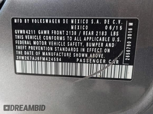 ✅ 2015 Volkswagen Jetta S • VIN: 3VW2K7AJ6FM424594 • Lot: 43720627. Wystawiony na IAAI z przebiegiem 145 834 mil. Bezpłatny archiwum sprzedaży aukcyjnych z USA i szczegółowy raport historii pojazdu na DreamBid. Zdjęcie 9.