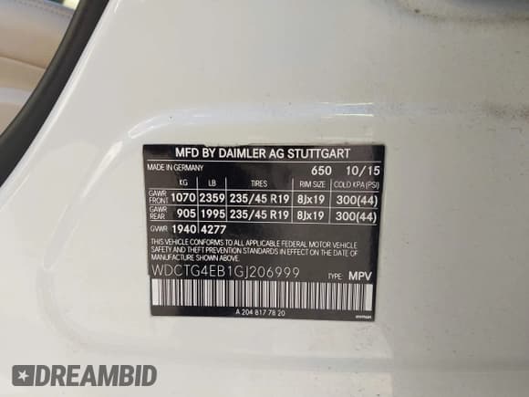 ✅ 2016 Mercedes-Benz GLA 250 • VIN: WDCTG4EB1GJ206999 • Lot: 43683382. Listed on IAAI with 131,095 mi. Free auction sales archive from the USA and detailed vehicle history report at DreamBid. Image 9.