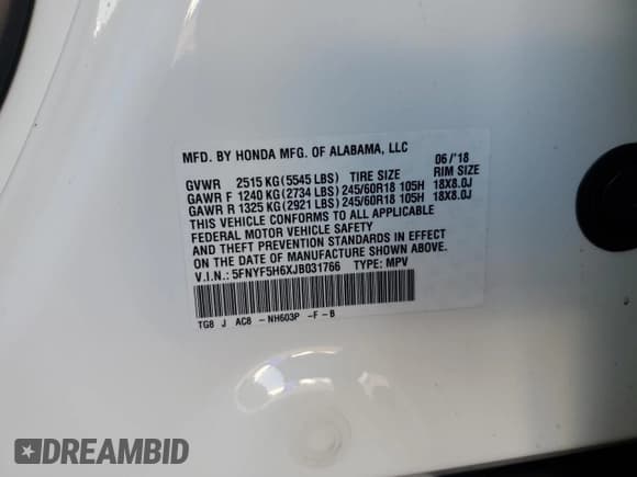 ✅ 2018 Honda Pilot EX-L • VIN: 5FNYF5H6XJB031766 • Лот: 64246195. Опубликован ранее на Copart с пробегом 82 173 миль. Бесплатный доступ к архиву аукционных продаж из США и подробный отчёт об истории автомобиля на DreamBid. Изображение 13.