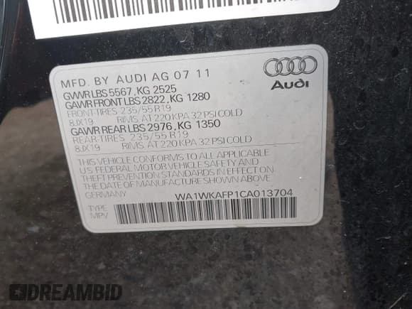 ✅ 2012 Audi Q5 Prestige • VIN: WA1WKAFP1CA013704 • Лот: 42171128. Опубликован ранее на IAAI с пробегом 131 027 миль. Бесплатный доступ к архиву аукционных продаж из США и подробный отчёт об истории автомобиля на DreamBid. Изображение 9.