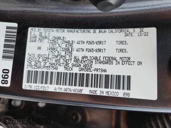 ✅ 2023 Toyota Tacoma TRD Sport • VIN: 3TMCZ5AN1PM557548 • Лот: 82419795. Опубликован ранее на Copart с пробегом 58 725 миль. Бесплатный доступ к архиву аукционных продаж из США и подробный отчёт об истории автомобиля на DreamBid. Изображение 13.