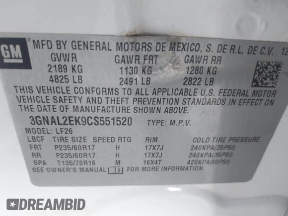 ✅ 2012 Chevrolet Captiva Sport LS • VIN: 3GNAL2EK9CS551520 • Lot: 42256190. Wystawiony na IAAI z przebiegiem 155 016 mil. Bezpłatny archiwum sprzedaży aukcyjnych z USA i szczegółowy raport historii pojazdu na DreamBid. Zdjęcie 9.