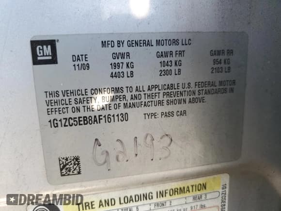 ✅ 2010 Chevrolet Malibu 1LT • VIN: 1G1ZC5EB8AF161130 • Лот: 72260814. Опубликован ранее на Copart с пробегом 271 093 миль. Бесплатный доступ к архиву аукционных продаж из США и подробный отчёт об истории автомобиля на DreamBid. Изображение 13.