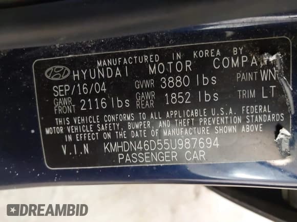 ✅ 2005 Hyundai Elantra GLS • VIN: KMHDN46D55U987694 • Lot: 41384118. Wystawiony na IAAI z przebiegiem 183 657 mil. Bezpłatny archiwum sprzedaży aukcyjnych z USA i szczegółowy raport historii pojazdu na DreamBid. Zdjęcie 9.