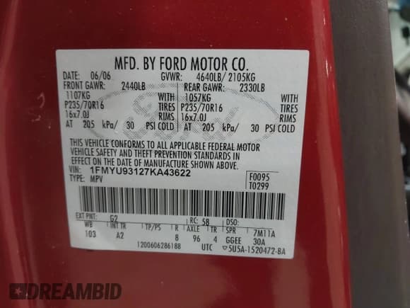 ✅ 2007 Ford Escape XLT • VIN: 1FMYU93127KA43622 • Лот: 43799450. Опубликован ранее на IAAI с пробегом 159 978 миль. Бесплатный доступ к архиву аукционных продаж из США и подробный отчёт об истории автомобиля на DreamBid. Изображение 9.