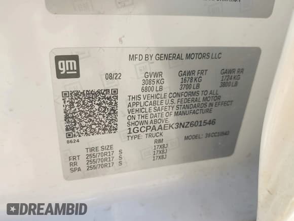 ✅ 2022 Chevrolet Silverado 1500 Work Truck • VIN: 1GCPAAEK3NZ601546 • Lot: 43641816. Wystawiony na IAAI z przebiegiem 66 191 mil. Bezpłatny archiwum sprzedaży aukcyjnych z USA i szczegółowy raport historii pojazdu na DreamBid. Zdjęcie 9.