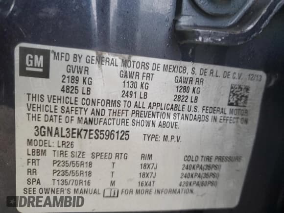 ✅ 2014 Chevrolet Captiva Sport LT • VIN: 3GNAL3EK7ES596125 • Lot: 45951485. Wystawiony na Copart z przebiegiem 198 937 mil. Bezpłatny archiwum sprzedaży aukcyjnych z USA i szczegółowy raport historii pojazdu na DreamBid. Zdjęcie 14.