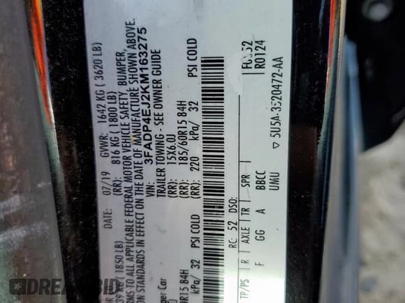 ✅ 2019 Ford Fiesta SE • VIN: 3FADP4EJ2KM163275 • Lot: 90487615. Listed on Copart with 77,526 mi. Free auction sales archive from the USA and detailed vehicle history report at DreamBid. Image 13.