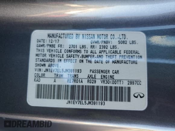 ✅ 2018 Infiniti Q60 Sport • VIN: JN1EV7EL5JM391193 • Лот: 56533725. Опубликован ранее на Copart с пробегом 77 368 миль. Бесплатный доступ к архиву аукционных продаж из США и подробный отчёт об истории автомобиля на DreamBid. Изображение 12.