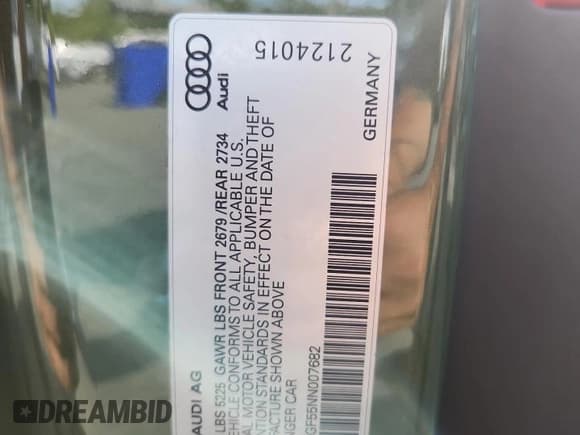 ✅ 2022 Audi S5 Prestige • VIN: WAUY4GF55NN007682 • Lot: 61090555. Listed on Copart with 15,764 mi. Free auction sales archive from the USA and detailed vehicle history report at DreamBid. Image 12.