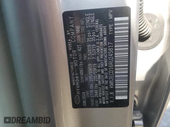 ✅ 2024 Hyundai Tucson Limited • VIN: KM8JECD16RU245817 • Lot: 69214825. Listed on Copart with 3,327 mi. Free auction sales archive from the USA and detailed vehicle history report at DreamBid. Image 13.