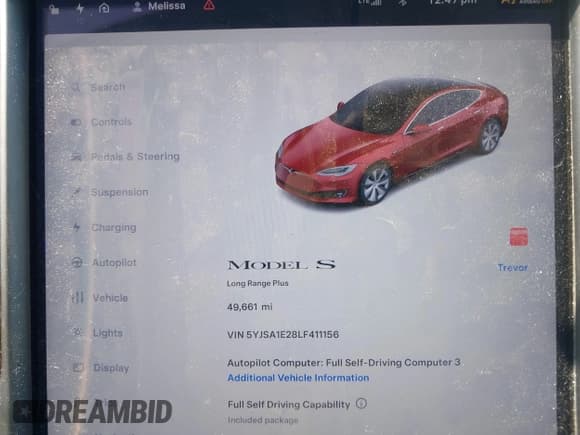 ✅ 2020 Tesla Model S Long Range • VIN: 5YJSA1E28LF411156 • Lot: 42835852. Listed on IAAI with 49,661 mi. Free auction sales archive from the USA and detailed vehicle history report at DreamBid. Image 7.