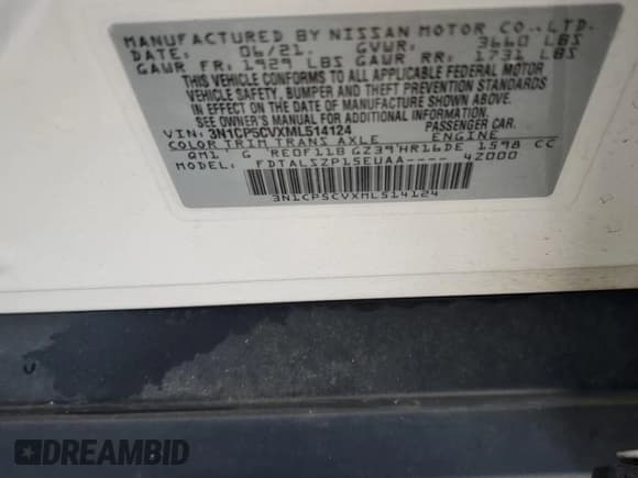 ✅ 2021 Nissan Kicks SV • VIN: 3N1CP5CVXML514124 • Lot: 91641645. Wystawiony na Copart z przebiegiem 37 294 mil. Bezpłatny archiwum sprzedaży aukcyjnych z USA i szczegółowy raport historii pojazdu na DreamBid. Zdjęcie 14.