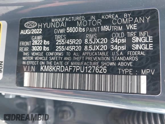 ✅ 2023 Hyundai Ioniq 5 Limited • VIN: KM8KRDAF7PU127626 • Lot: 43218107. Listed on IAAI with Not provided. Free auction sales archive from the USA and detailed vehicle history report at DreamBid. Image 8.