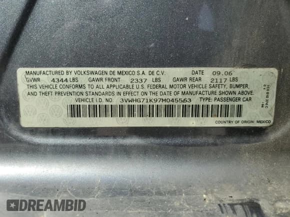 ✅ 2007 Volkswagen Jetta • VIN: 3VWHG71K97M045563 • Лот: 57053065. Опубликован ранее на Copart с пробегом 228 219 миль. Бесплатный доступ к архиву аукционных продаж из США и подробный отчёт об истории автомобиля на DreamBid. Изображение 12.