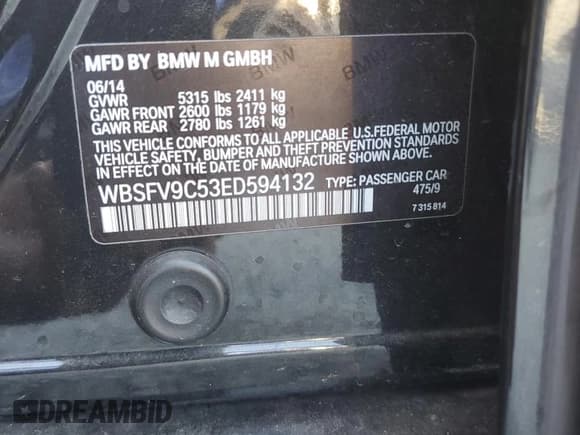 ✅ 2014 BMW M5 • VIN: WBSFV9C53ED594132 • Лот: 56479355. Опубликован ранее на Copart с пробегом 89 020 миль. Бесплатный доступ к архиву аукционных продаж из США и подробный отчёт об истории автомобиля на DreamBid. Изображение 13.