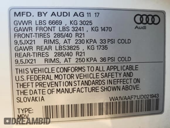 ✅ 2018 Audi Q7 Prestige • VIN: WA1VAAF71JD021943 • Lot: 89848955. Wystawiony na Copart z przebiegiem 75 918 mil. Bezpłatny archiwum sprzedaży aukcyjnych z USA i szczegółowy raport historii pojazdu na DreamBid. Zdjęcie 14.