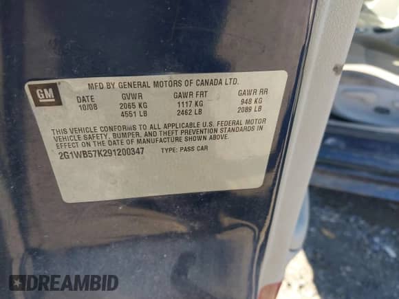 2009 Chevrolet Impala LS с VIN 2G1WB57K291200347, выставлен на аукционе IAAI как лот 43467247 с пробегом Не указан миль и . История ставок и продаж доступна на DreamBid. Изображение 9.