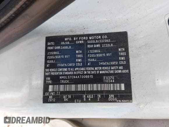 ✅ 2010 Ford Transit Connect XL • VIN: NM0LS7CN4AT006615 • Lot: 41395665. Wystawiony na IAAI z przebiegiem 247 909 mil. Bezpłatny archiwum sprzedaży aukcyjnych z USA i szczegółowy raport historii pojazdu na DreamBid. Zdjęcie 9.