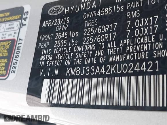 2019 Hyundai Tucson Value с VIN KM8J33A42KU024421, выставлен на аукционе IAAI как лот 42949806 с пробегом 99 155 миль миль и . История ставок и продаж доступна на DreamBid. Изображение 9.