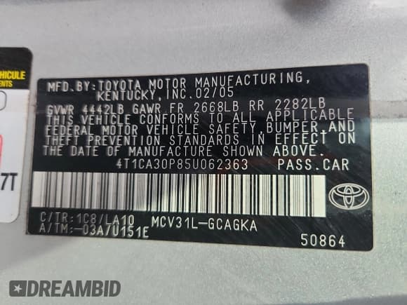 ✅ 2005 Toyota Solara SLE • VIN: 4T1CA30P85U062363 • Lot: 90089665. Listed on Copart with 178,097 mi. Free auction sales archive from the USA and detailed vehicle history report at DreamBid. Image 13.