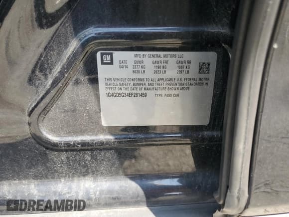 ✅ 2014 Buick LaCrosse Premium I • VIN: 1G4GD5G34EF281459 • Лот: 65426105. Опубликован ранее на Copart с пробегом 188 322 миль. Бесплатный доступ к архиву аукционных продаж из США и подробный отчёт об истории автомобиля на DreamBid. Изображение 13.