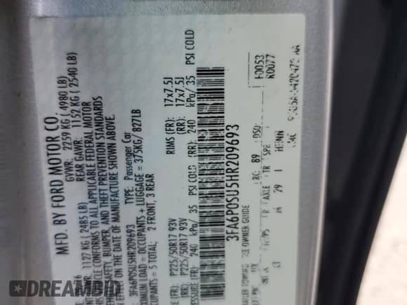 ✅ 2017 Ford Fusion Titanium • VIN: 3FA6P0SU5HR209693 • Lot: 84644695. Listed on Copart with 72,441 mi. Free auction sales archive from the USA and detailed vehicle history report at DreamBid. Image 12.