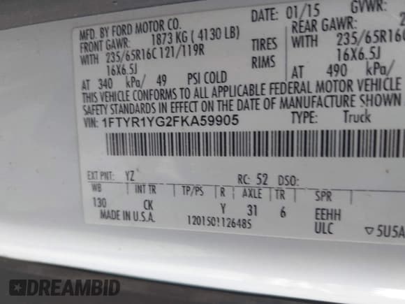 ✅ 2015 Ford Transit • VIN: 1FTYR1YG2FKA59905 • Лот: 43906730. Опубликован ранее на IAAI с пробегом 204 533 миль. Бесплатный доступ к архиву аукционных продаж из США и подробный отчёт об истории автомобиля на DreamBid. Изображение 9.