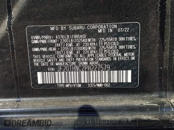 ✅ 2023 Subaru Crosstrek Limited • VIN: JF2GTHNC2PH227579 • Lot: 43436517. Listed on IAAI with 95,981 mi. Free auction sales archive from the USA and detailed vehicle history report at DreamBid. Image 9.