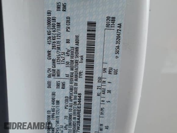 ✅ 2024 Ford F-250 XL • VIN: 1FT7W2BA8REE34648 • Lot: 78699854. Listed on Copart with 1,776 mi. Free auction sales archive from the USA and detailed vehicle history report at DreamBid. Image 12.