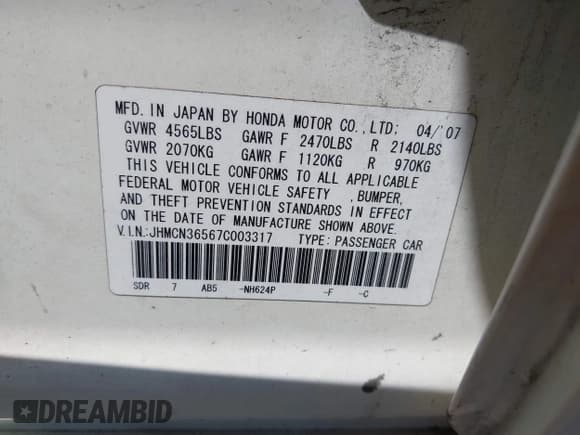 ✅ 2007 Honda Accord • VIN: JHMCN36567C003317 • Лот: 42275724. Опубликован ранее на IAAI с пробегом 218 169 миль. Бесплатный доступ к архиву аукционных продаж из США и подробный отчёт об истории автомобиля на DreamBid. Изображение 9.